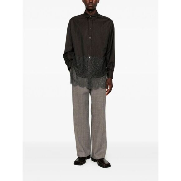 Fendi Men Wool Shirt With Stripes And Lace